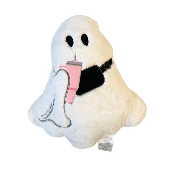 Spooky Nights Ghost Decorative Pillow Drinking Pink Stanley Plush Halloween Chic - Picture 1 of 6